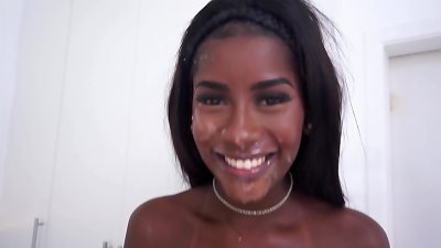 20 years old mexican ebony with flawless breasts, Jenny Pretinha takes a monster man rod ball-sac deep then 2 more other (DAP, Anal, 3on1, ebony, BBC, monster cock, ATM) OB473