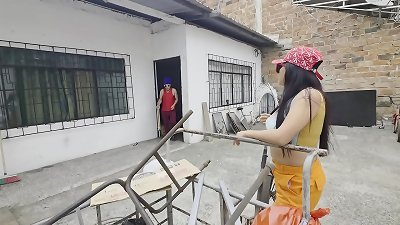 "NEW year GIFT: Homeless dame eats BANANA while getting rear end ass fucking